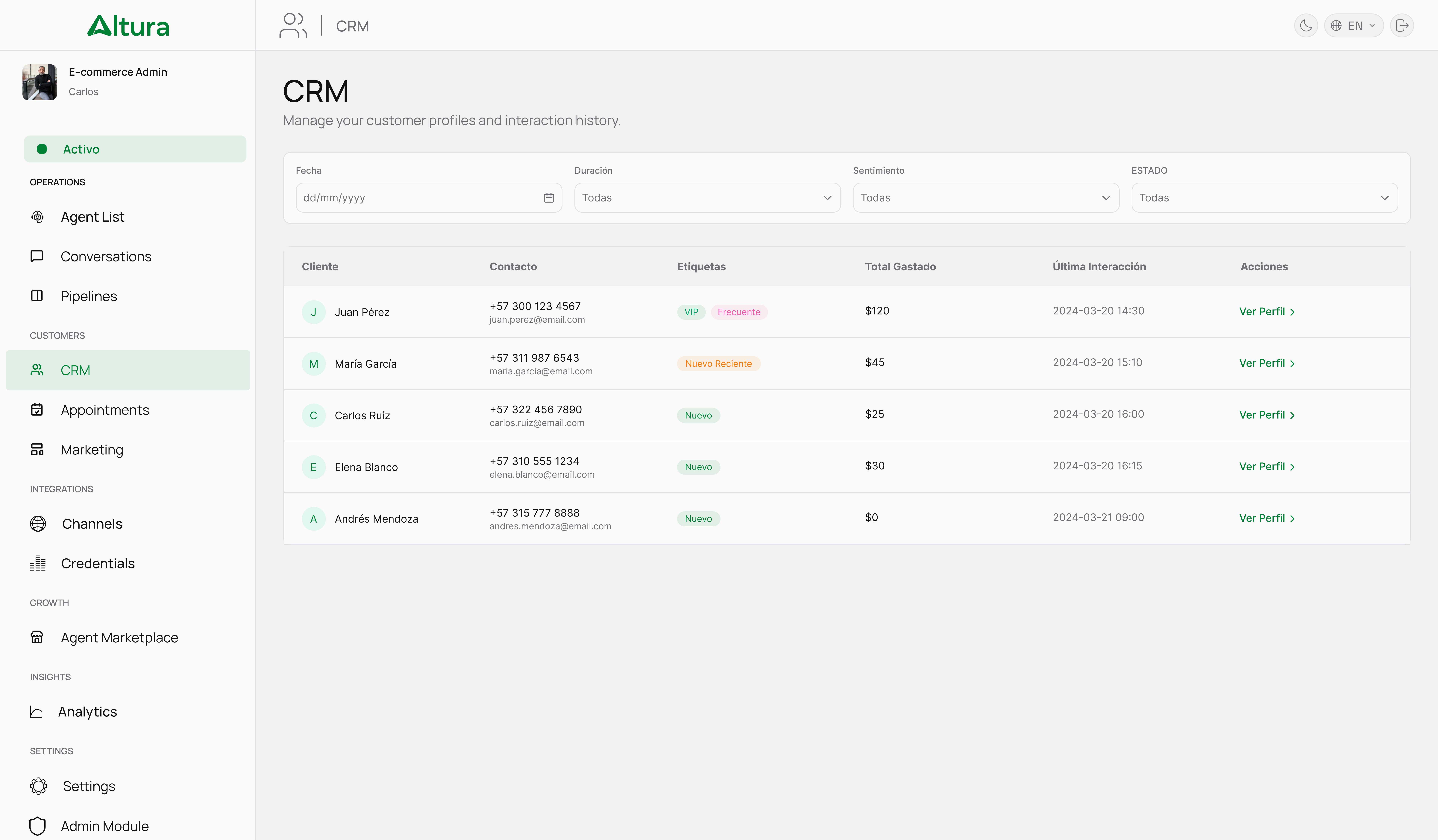 Altura CRM dashboard