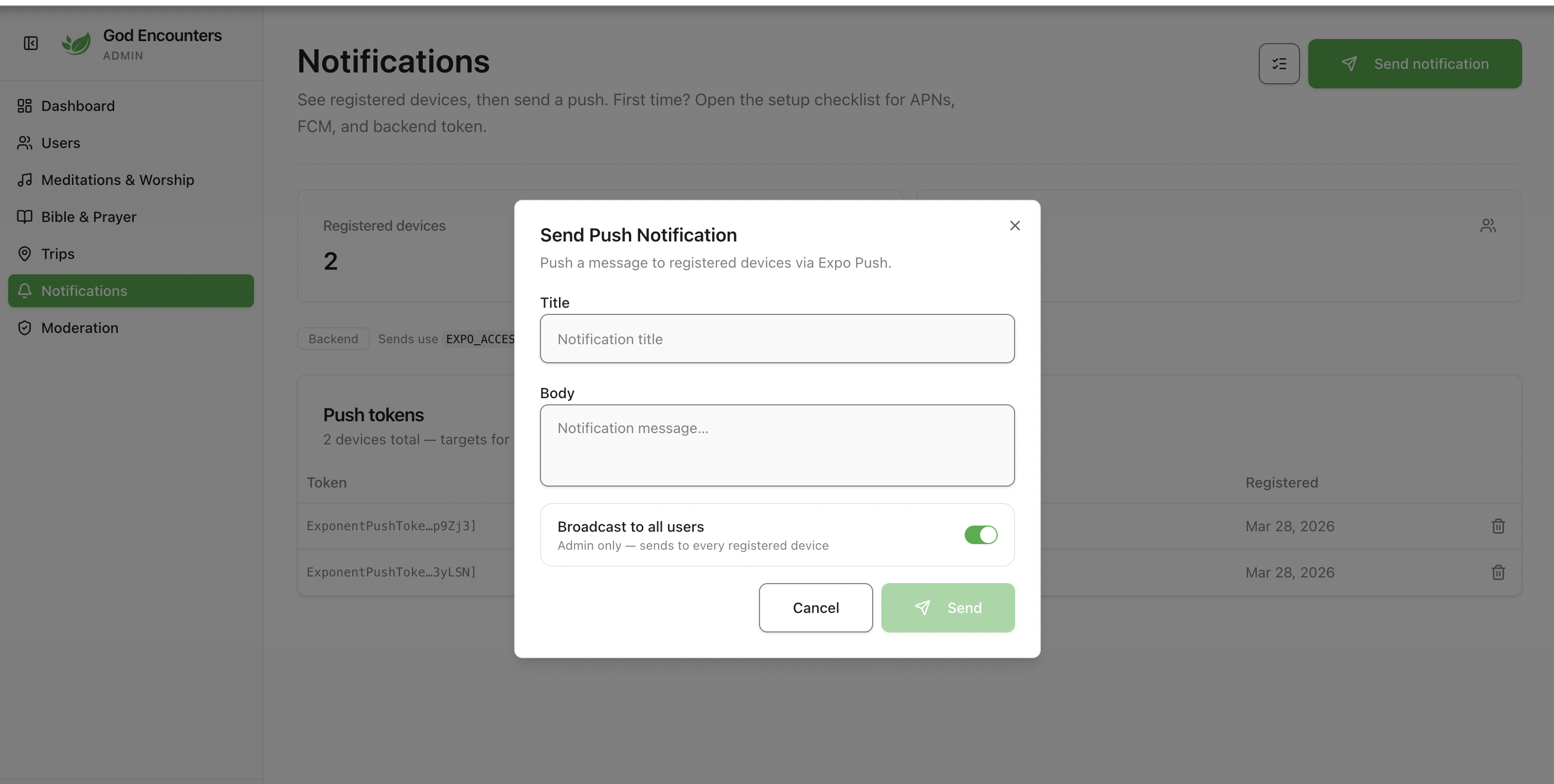 God Encounters dashboard screen 4
